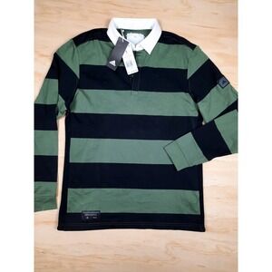 NEW Adidas Adicross Rugby Polo Shirt Mens Small Long Sleeve Striped Green Black